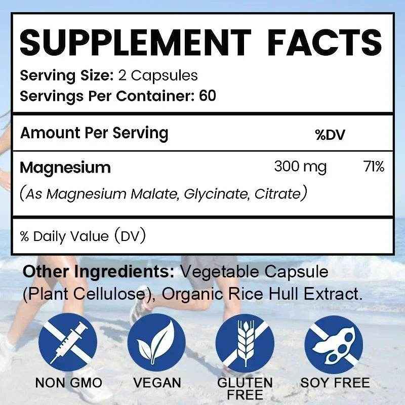 Magnesium Complex - 3-in-1 Formula with Malic Acid, Glycine and Citric Acid To Support Heart Health, Energy and Mood