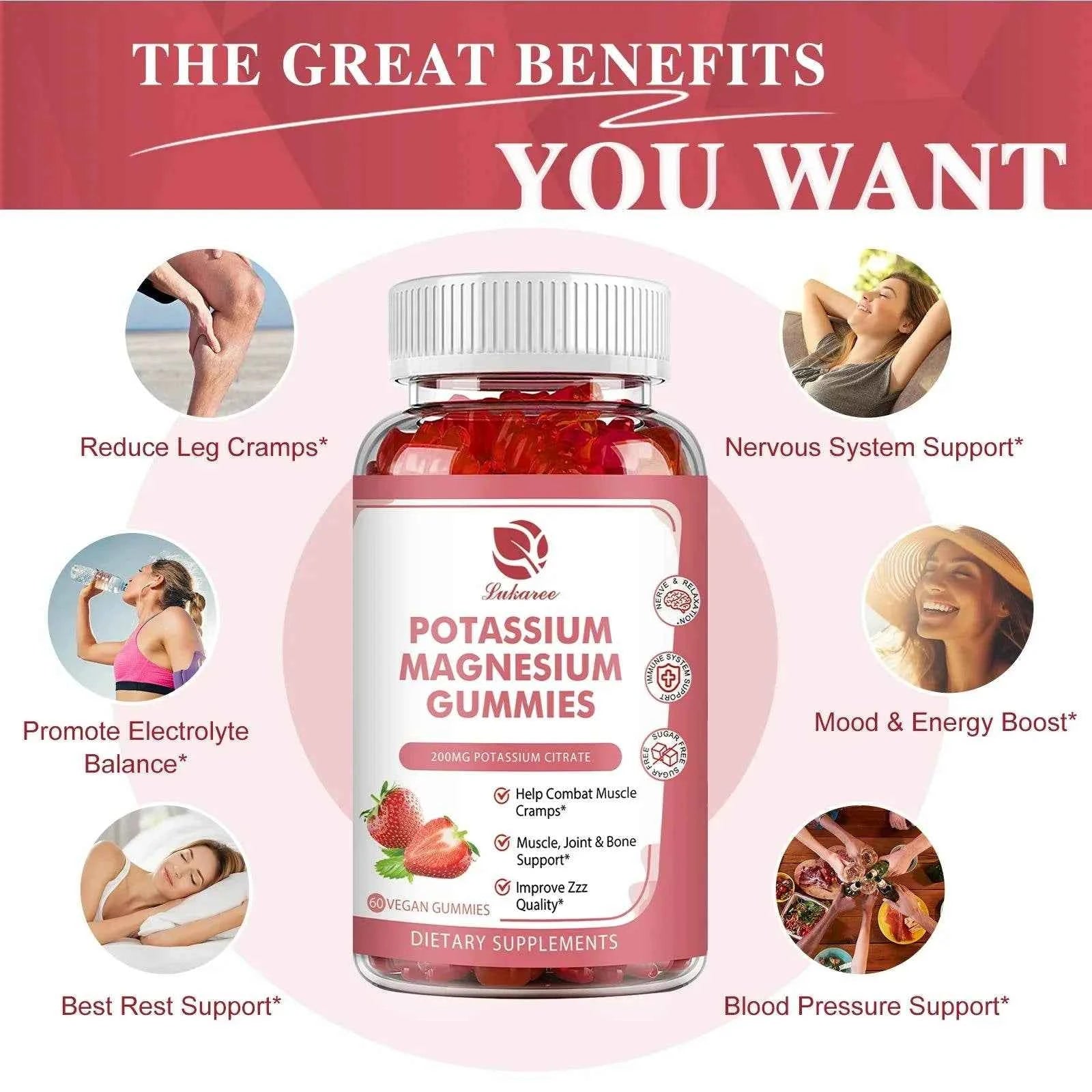 LUKAREE 200mg Potassium Magnesium Gummies Magnesium Potassium Supplements for Sleep, Relaxation, Sedation, Muscle Support