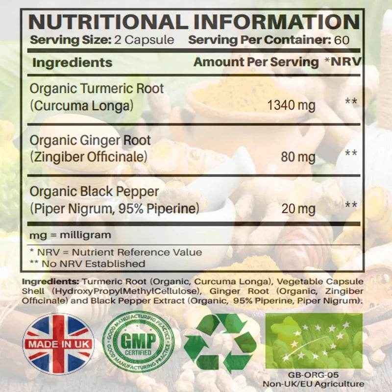 Organic Turmeric Ginger &amp; Black Pepper Blend Capsules Joint Health Supplement Helps Joint Flexibility and Cushioning