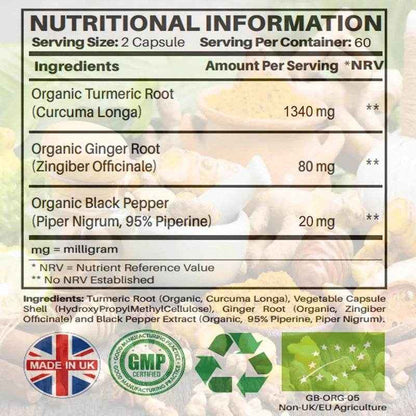 Organic Turmeric Ginger &amp; Black Pepper Blend Capsules Joint Health Supplement Helps Joint Flexibility and Cushioning