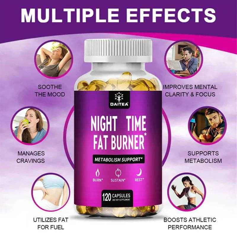 Night Fat Burner Capsules, Promote Intestinal Cleansing, Metabolism, Appetite Suppressant, Carbohydrate Blocker