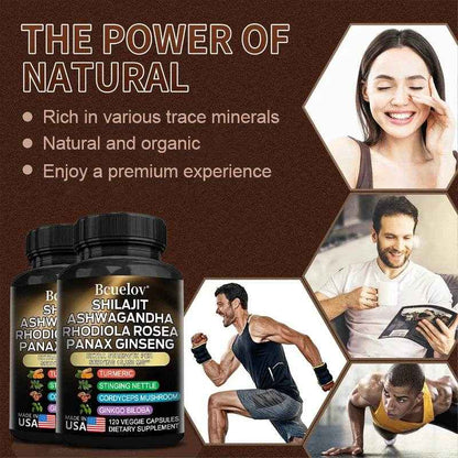 Shilajit Pure Himalayan with Ashwagandha, Rhodiola, Ginseng, Men &amp; Women Supplement - Brain, Energy, Joints, Immunity