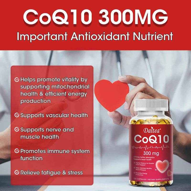 CoQ10 300mg Super 3x Absorption, Antioxidant, Good for Heart Health and Energy Production, Coenzyme Q10 Supplement