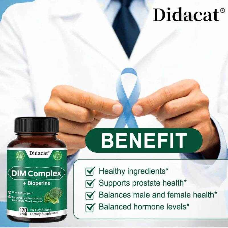 DIM Complex, Black Pepper Extract, Prostate Health Support, Balances Male and Female Hormone Levels, 120 Capsules