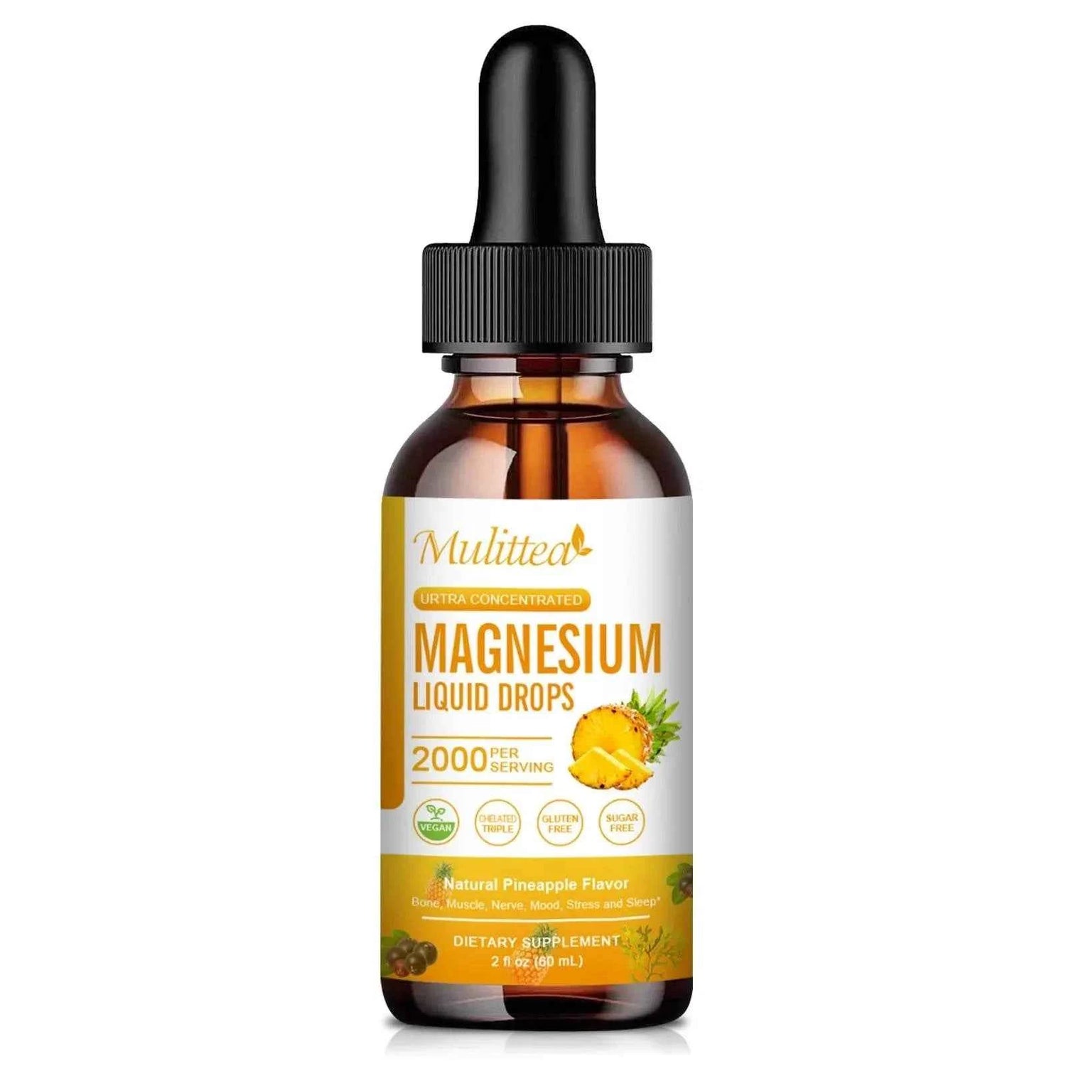 Mulittea Magnesium Glycinate Drops In Pineapple Flavor For Calming Mood, Muscles  Sleep, Promoting Nerves and Relaxation
