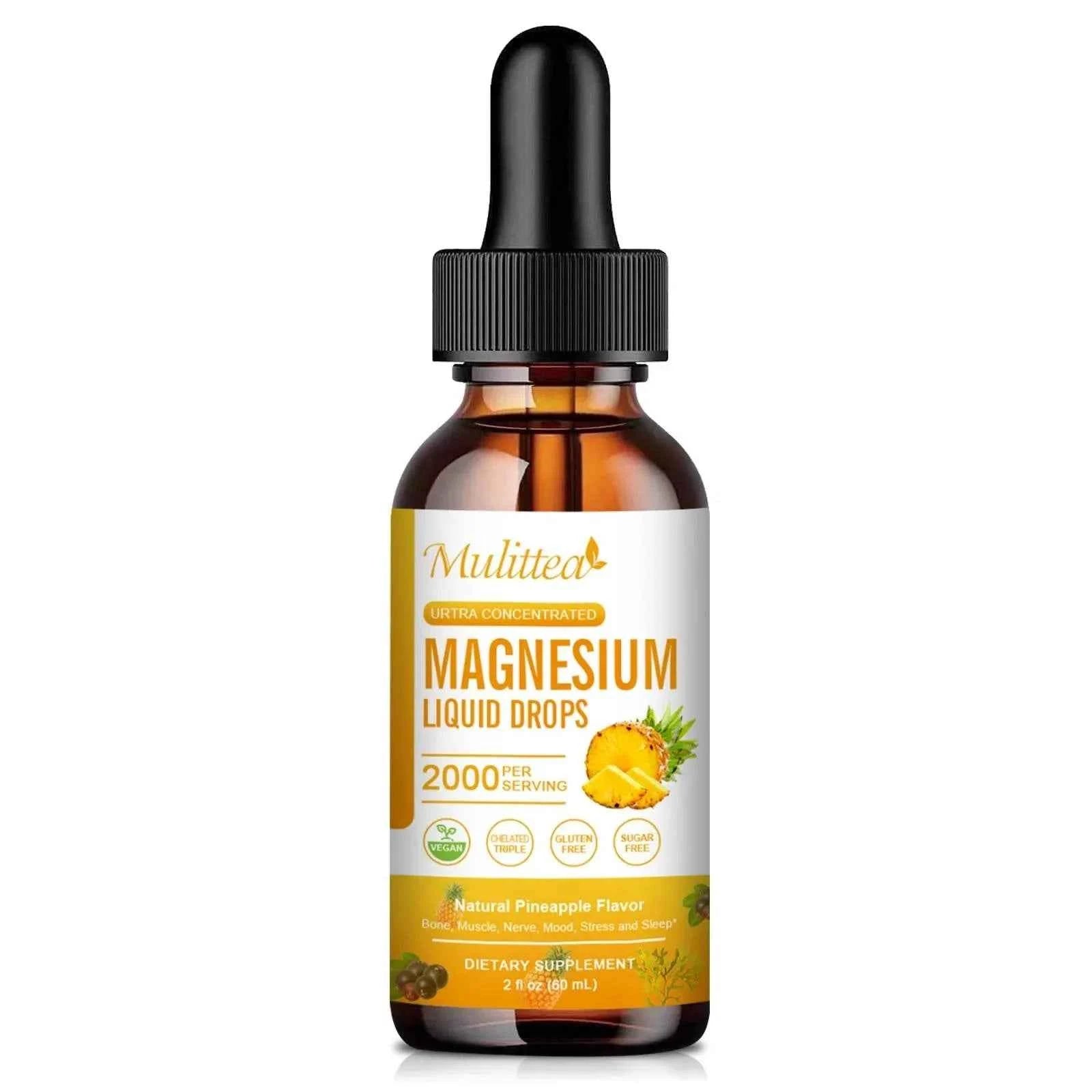 Mulittea Magnesium Glycinate Drops In Pineapple Flavor For Calming Mood, Muscles  Sleep, Promoting Nerves and Relaxation
