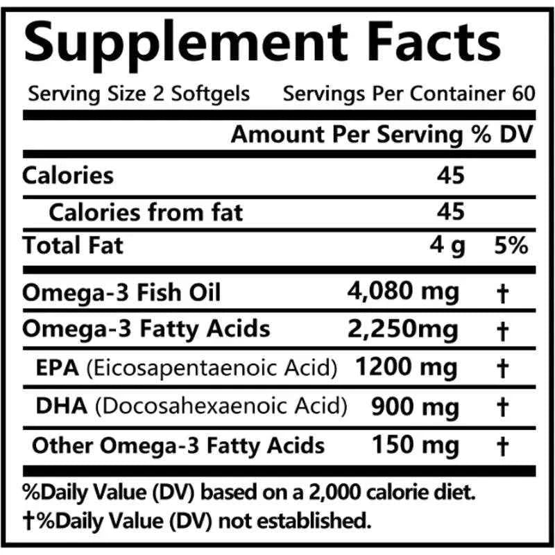 Premium Omega 3 Fish Oil | High EPA 1200 mg + DHA 900 mg | Supports Brain &amp; Heart Health