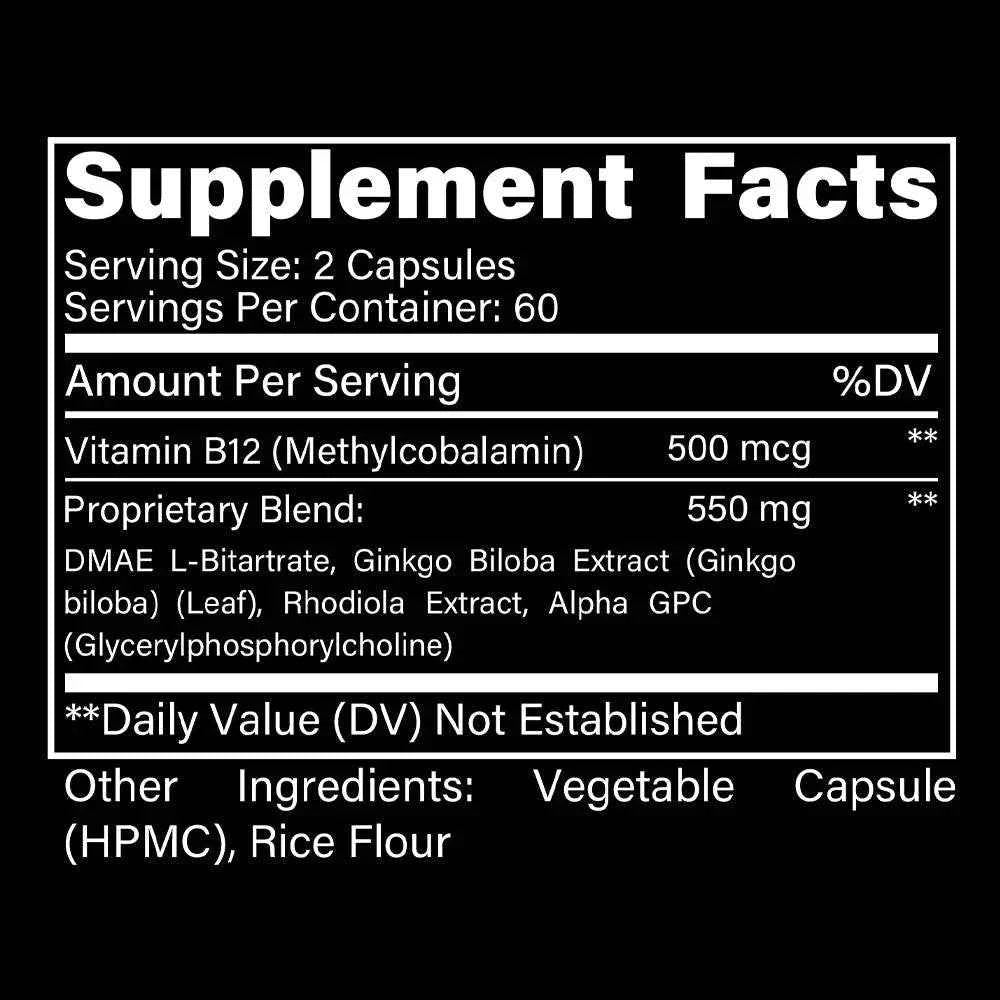 Rhodiola Rosea Extract, Vitamin B12 Supplement, Supports Brain and Nervous System Health, Antioxidant, 120 Capsules