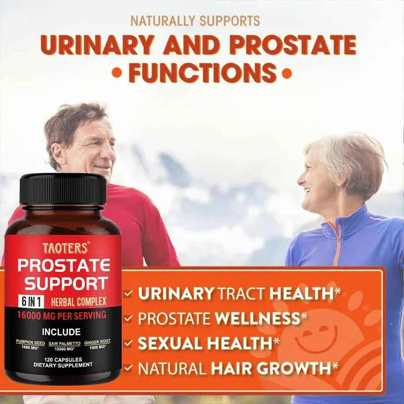 6 in 1 Herbal Capsules 16000mg - Prostate Supplement, Helps with Urinary Tract Control, Relieves Inflammation