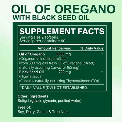 Oregano Oil Softgels - with Oregano &amp; Black Seed Oil, for Digestion, Relieves Bloating, Boosts Immune, Antioxidant - 120pcs