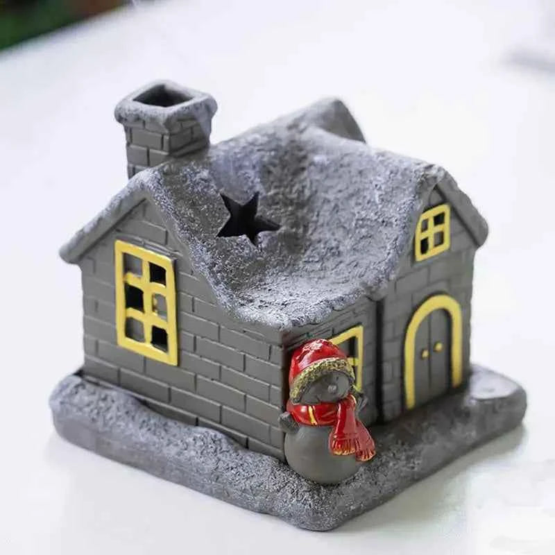 Christmas House Incense Burner - Ceramic Aroma Cone Burner with Chimney Design and Ash Catcher for Table Décor