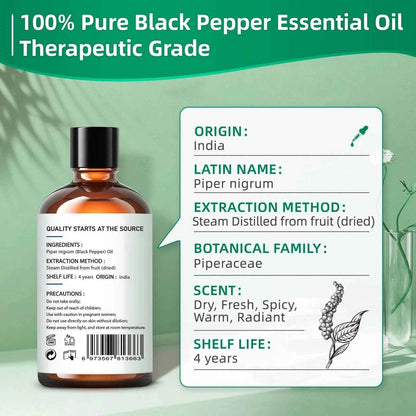 100ML Black Pepper Essential Oils, HIQILI 100% Pure Spice OIil Used for Diffuser, Humidifer, Relieving Stress, Making candles
