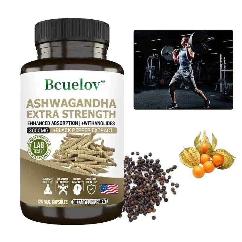 Ashwagandha Extract 3000 mg Root Anti-Stress Anxiety Supplement - Supports Better Sleep, Mood, Energy, 120 Capsules