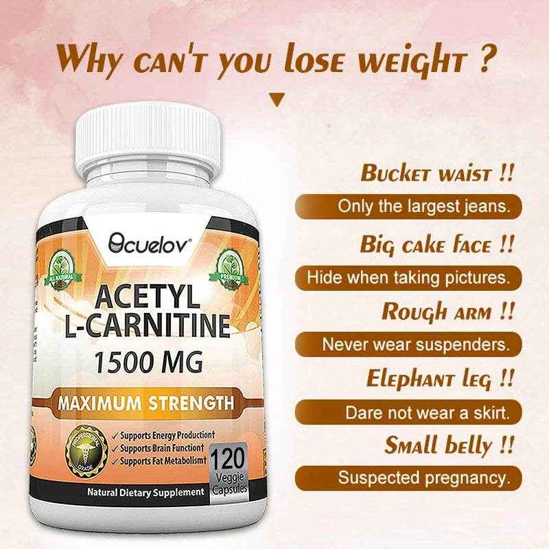 Acetyl L-Carnitine 1500 mg, Supports Efficient Energy Production, Brain Function, Fat Metabolism, 120 Capsules