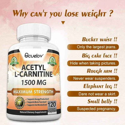 Acetyl L-Carnitine 1500 mg, Supports Efficient Energy Production, Brain Function, Fat Metabolism, 120 Capsules