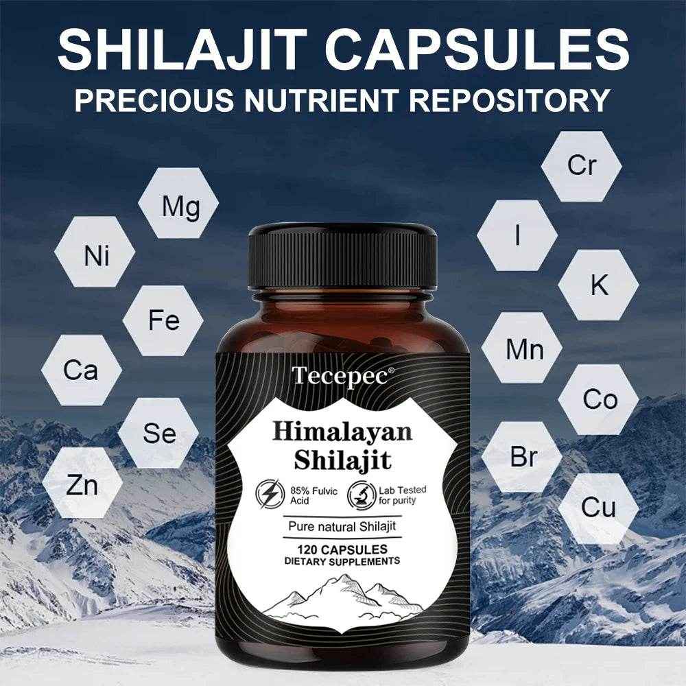 Natural Himalayan Shilajit Capsules - Rich in 85+ Trace Minerals, Good for Brain, Energy, Muscles, Joint Support, Heart Health