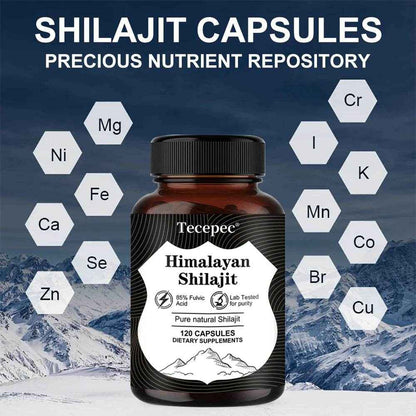 Natural Himalayan Shilajit Capsules - Rich in 85+ Trace Minerals, Good for Brain, Energy, Muscles, Joint Support, Heart Health