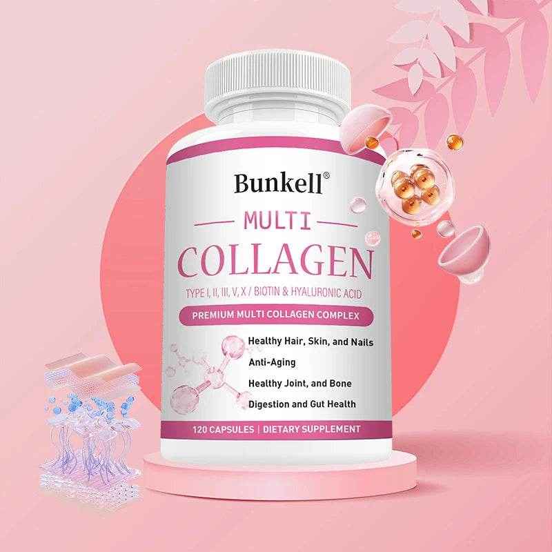 Collagen Complex with Hyaluronic Acid, Biotin - Hydrolyzed Collagen Types I, II, III, V, X; Hair, Skin, Nails, Joint Support