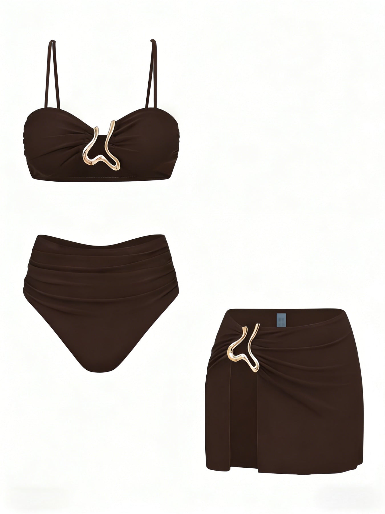 Seaside Sculpt 3 Piece Bikini and Sarong Set Gold Accents