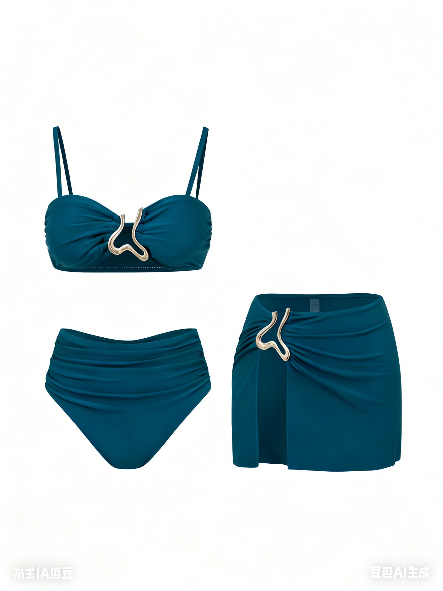 Seaside Sculpt 3 Piece Bikini and Sarong Set Gold Accents
