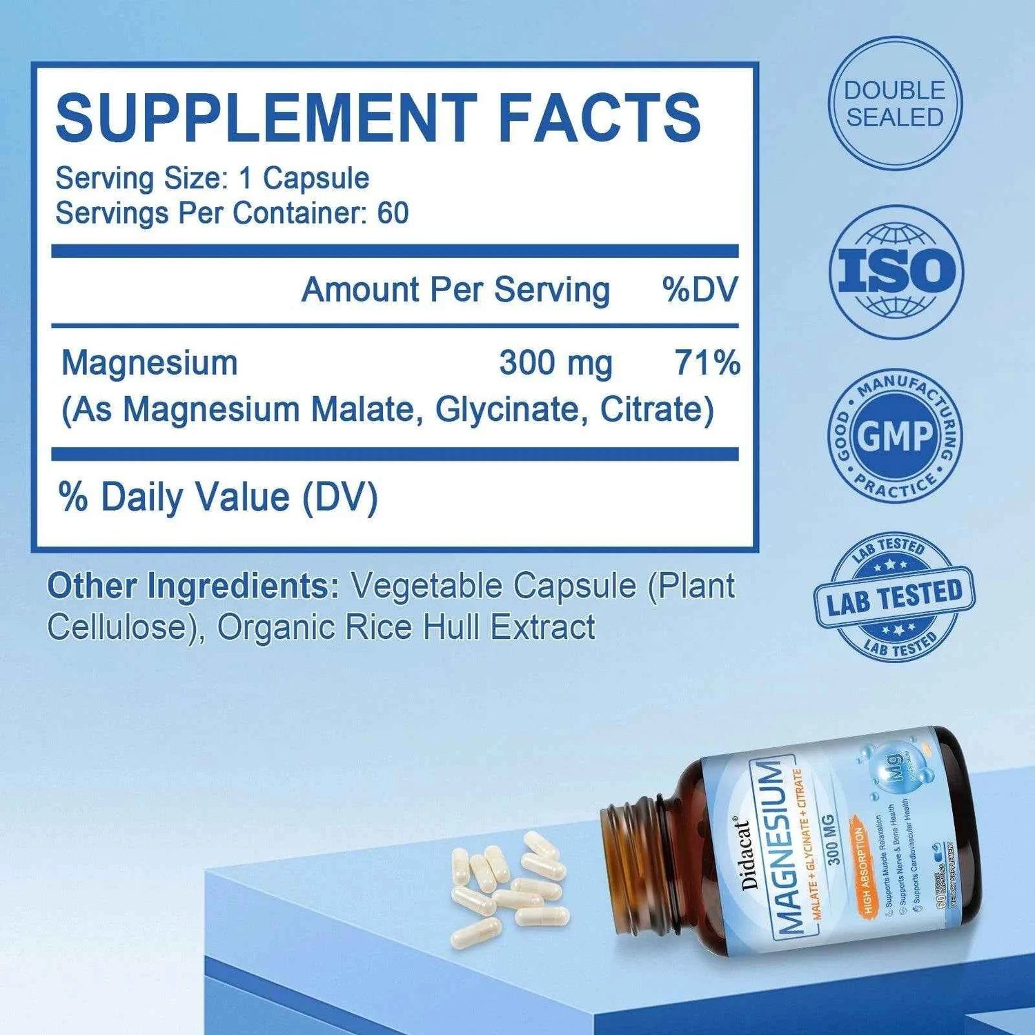 High Absorption Magnesium Complex - Supports Muscle, Nerve, Bone and Cardiovascular Health, Vegetarian, Non-GMO, 60 Capsules