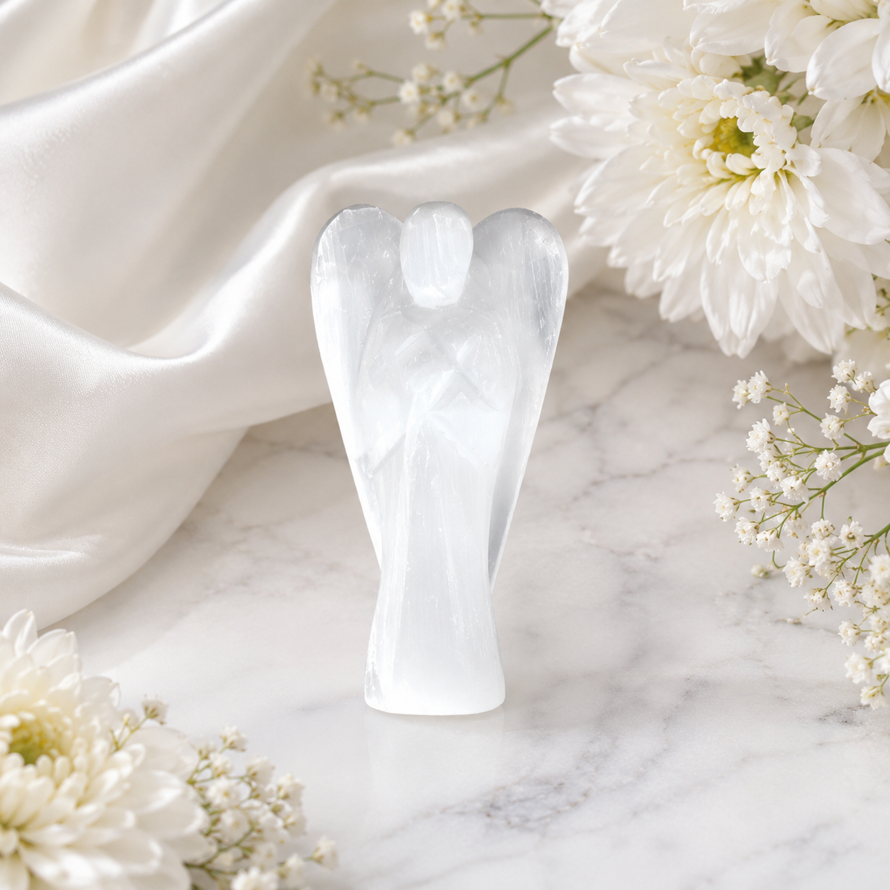 Selenite Crystal Angel Pocket Guardian  DestGlow