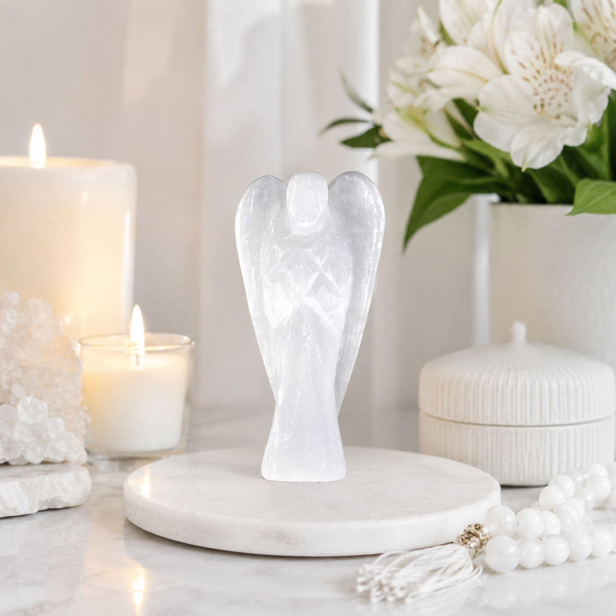 Selenite Crystal Angel Pocket Guardian  DestGlow