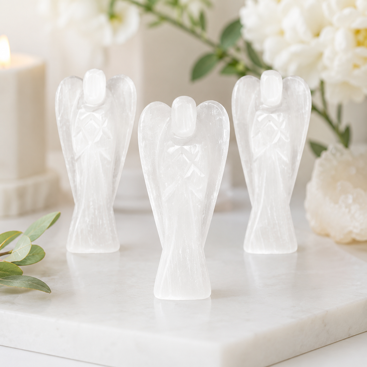 Selenite Crystal Angel Pocket Guardian  DestGlow