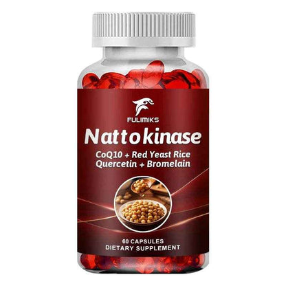 Nattokinase Capsules with CoQ10 - Red Yeast Rice - Quercetin -Bromelain, Brain Health and Normal Blood Flow