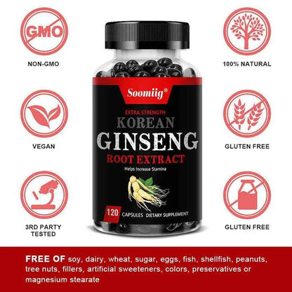 Korean Red Ginseng Extract - Enhances Endurance, Strength and Mood BalanceStrong for energy, stamina and focus