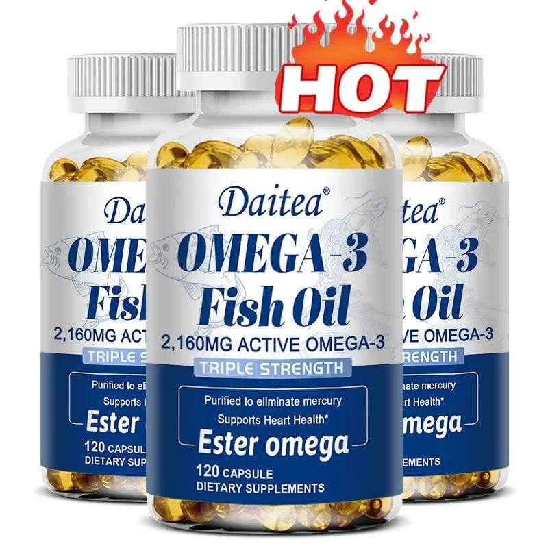 Omega-3 Fish Oil Supplement, Support Brain, Heart Health, Focus, Protect Cardiovascular System, Promote Cellular Energy Health