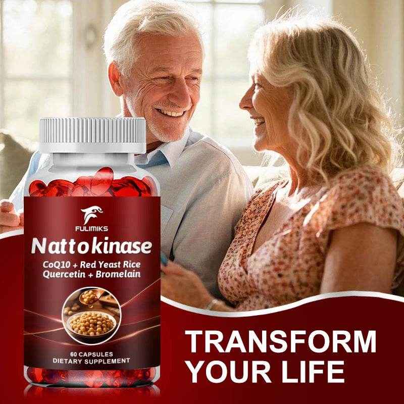 Nattokinase Capsules with CoQ10 - Red Yeast Rice - Quercetin -Bromelain, Brain Health and Normal Blood Flow