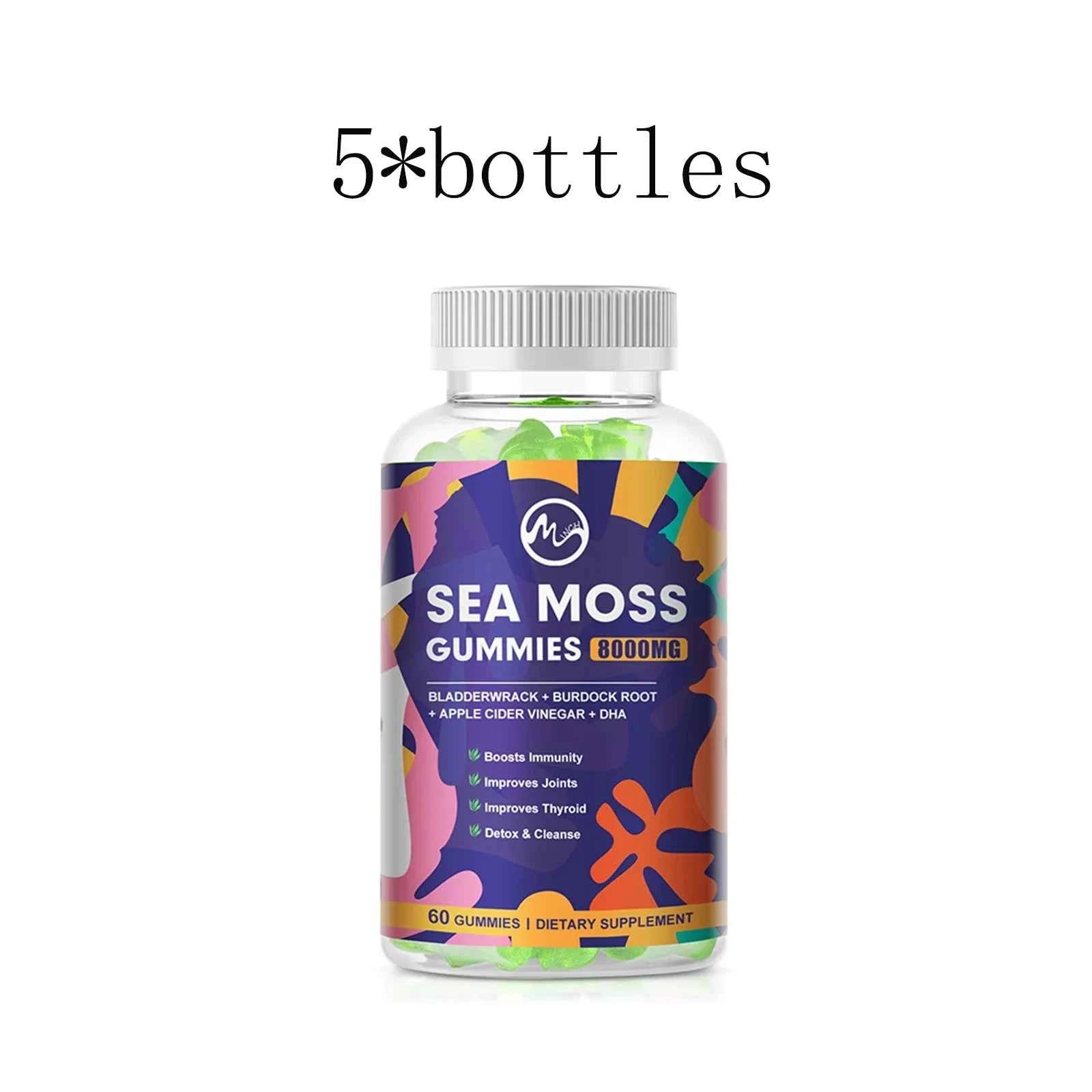 Sea Moss Gummies - 60 Gummies - Made with Bladderwrack &amp; Burdock Root - Seamoss Supplement for Thyroid, Energy, Immune Support