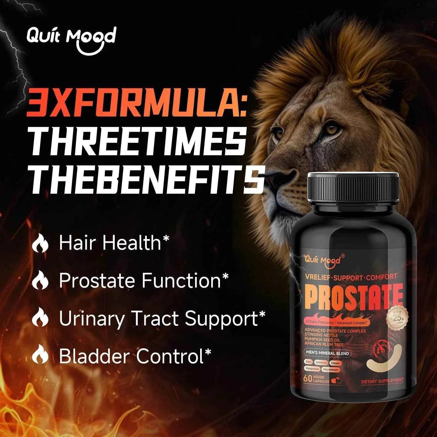 Quit mood - Advanced Prostate Support | Stinging Nettle, Pumpkin Seed Oil &amp; African Plum Extract | 60 Caps - Men’s Health Focus