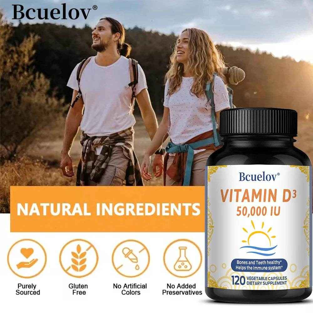 Vitamin D3 50,000 IU Supplement, Supports Strong Bones, Heart, Teeth, Muscle Health, for Men and Women, 120 Capsules