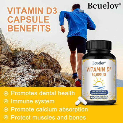 Vitamin D3 50,000 IU Supplement, Supports Strong Bones, Heart, Teeth, Muscle Health, for Men and Women, 120 Capsules