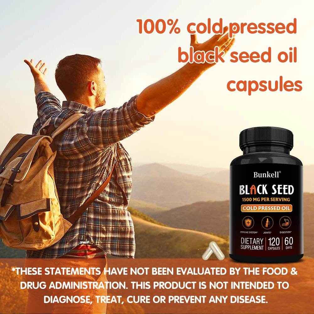 Black Cumin Seed Oil Capsules, Rich in Antioxidants, Supports Digestive, Respiratory, Kidney, Liver and Circulatory Function