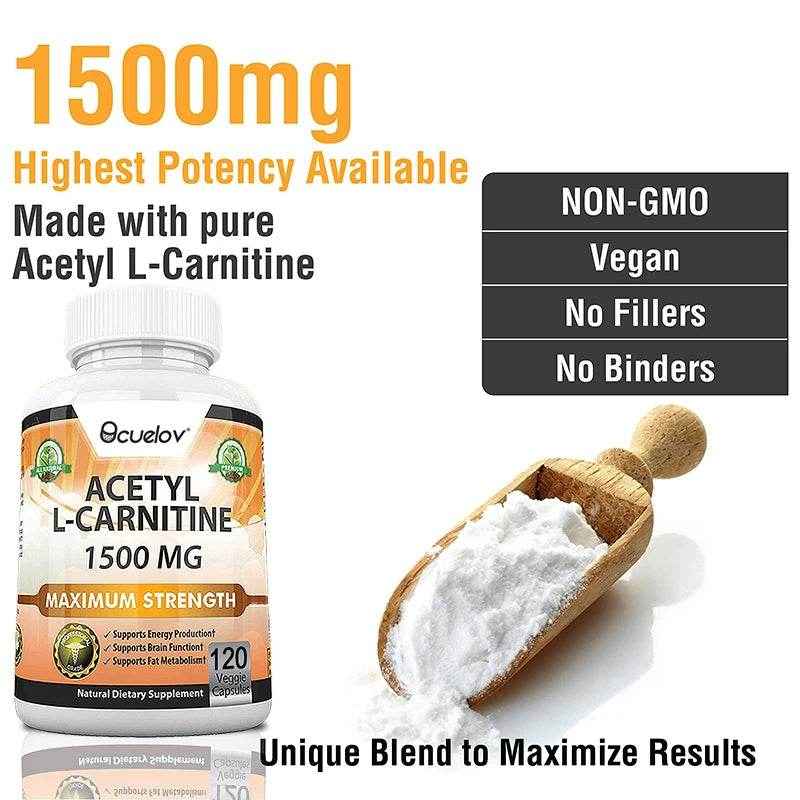 Acetyl L-Carnitine 1500 mg, Supports Efficient Energy Production, Brain Function, Fat Metabolism, 120 Capsules