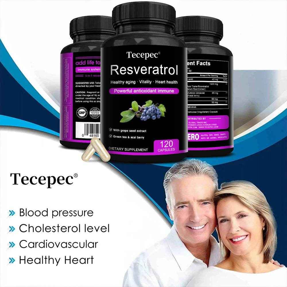 Resveratrol Supplement - Powerful Formula for Healthy Aging, Immune Support &amp; Heart Health with Green Tea Leaf &amp; Grape Seed