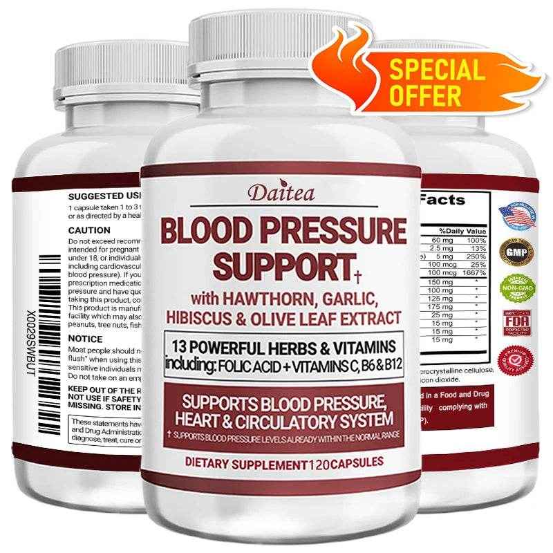 Blood Pressure Support Supplement - Supports Fat Metabolism, Blood Circulation, Healthy Brain, Heart, Blood Vessels