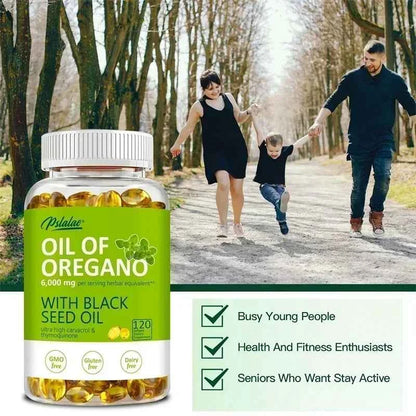 Oregano Oil Softgels - with Oregano &amp; Black Seed Oil, for Digestion, Relieves Bloating, Boosts Immune, Antioxidant - 120pcs