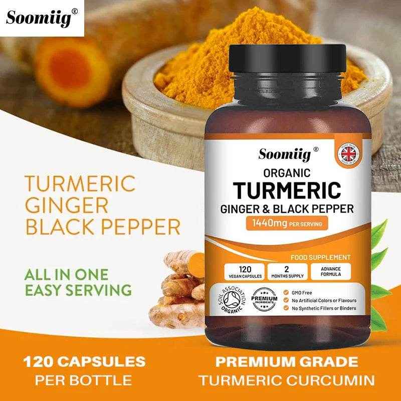 Organic Turmeric Ginger &amp; Black Pepper Blend Capsules Joint Health Supplement Helps Joint Flexibility and Cushioning