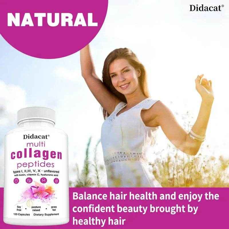Multi-Collagen Peptides Supplement - Skin, Hair, Nails, Bone and Joint Health, Immunity, Free Radical Balance, Non-GMO