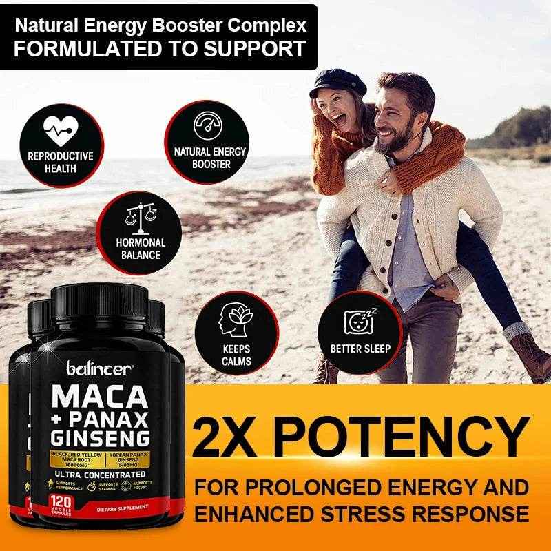 Maca Root (Black, Red, Yellow) 10,000 mg, Male Enhancement Supplement, Supports Increased Male Energy, 120 Capsules