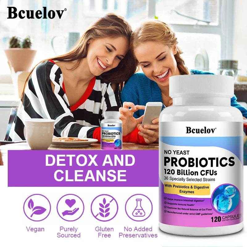 Bcuelov Probiotics 120 Billion CFU - 36 Strains with Prebiotics &amp; Digestive Enzymes for Intestinal Digestion and Immune Support
