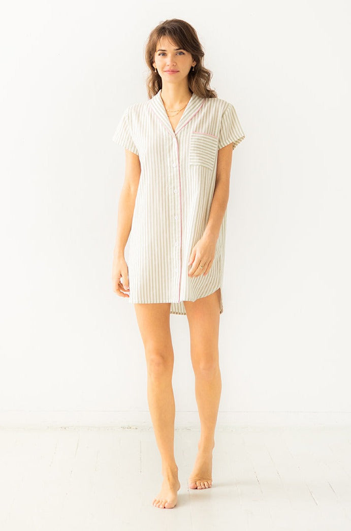 Shawl Collar Striped Boyfriend Shirt - DestGlow