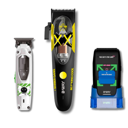 B-Way B10K Clipper, T-Pro Trimmer, Off-Shaver Black - 3 in 1 Set by RT-Way USA