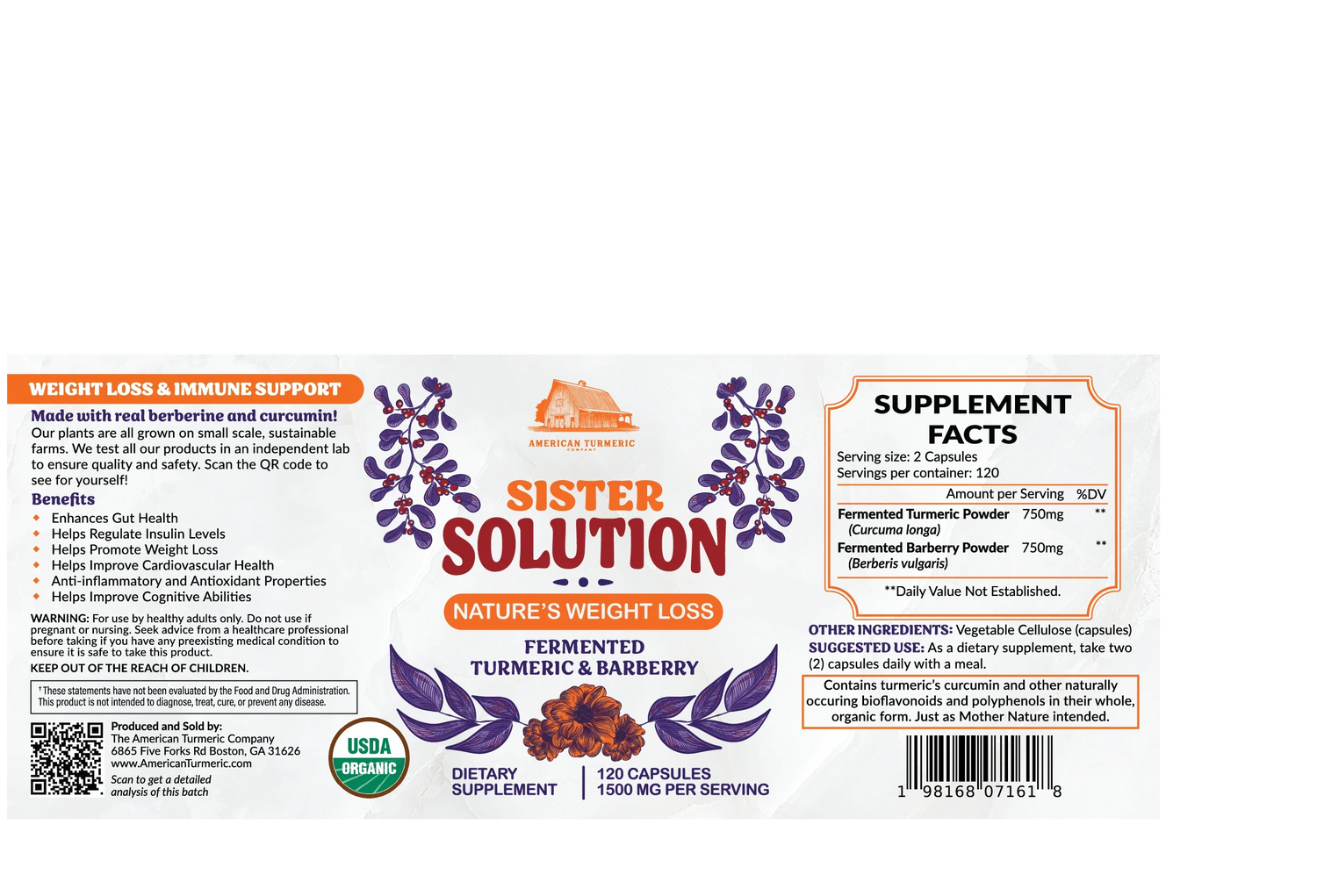 Sister Solution Fermented Turmeric and Fermented Barberry Powder Capsules by America&