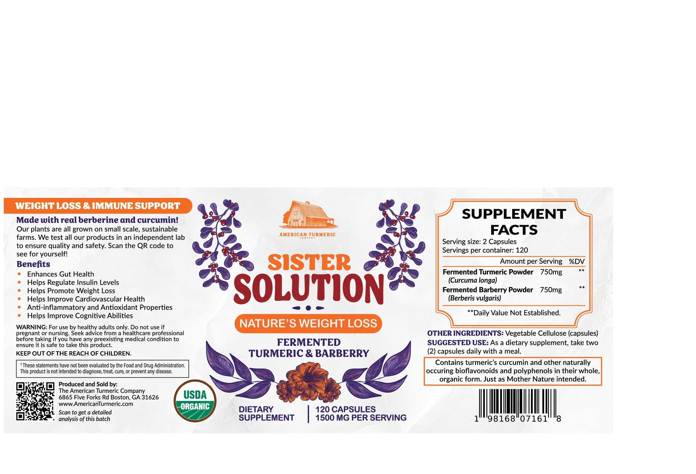 Sister Solution Fermented Turmeric and Fermented Barberry Powder Capsules by America&