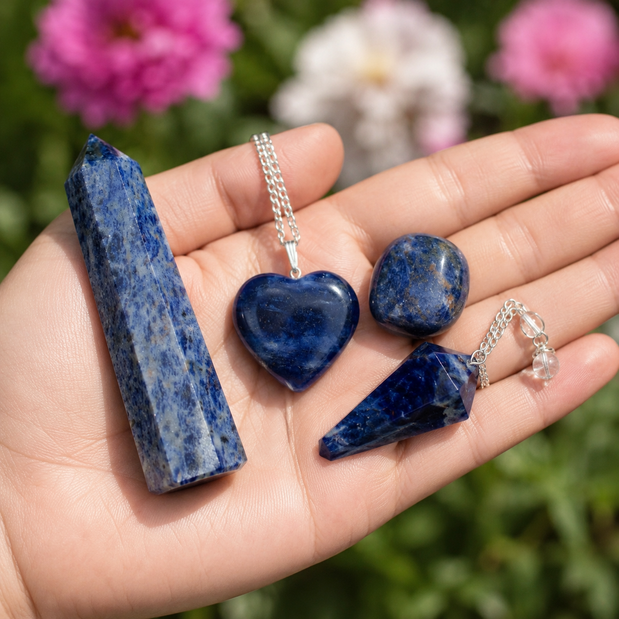 Sodalite Crystal Gift Set For Emotional Support and Protection, Real Polished Gemstones.  DestGlow